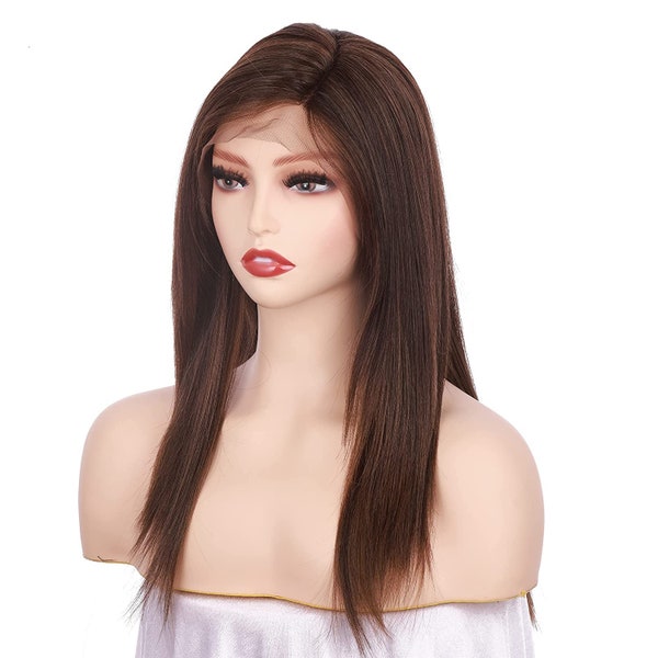22 Inch  Straight Lace Front Side Part Dark Root Long Wig (Medium Brown Evenly Blended with Warm Medium Brown )