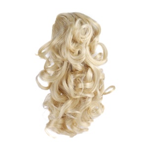 12" Curly Synthetic Clip Ponytail Hair Extension Synthetic Hairpiece 115g with a jaw/claw clip （613#-Bleach Blonde)