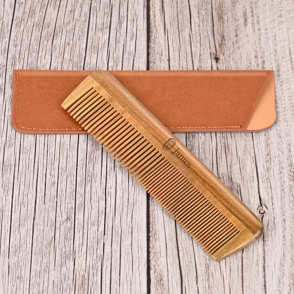 Wood Beard Comb, Gift for Him, Personalized Father Day Gift, Barber Beard Kit ,Groomsmen Gift ,Valentines Day Gift  With Travel Case