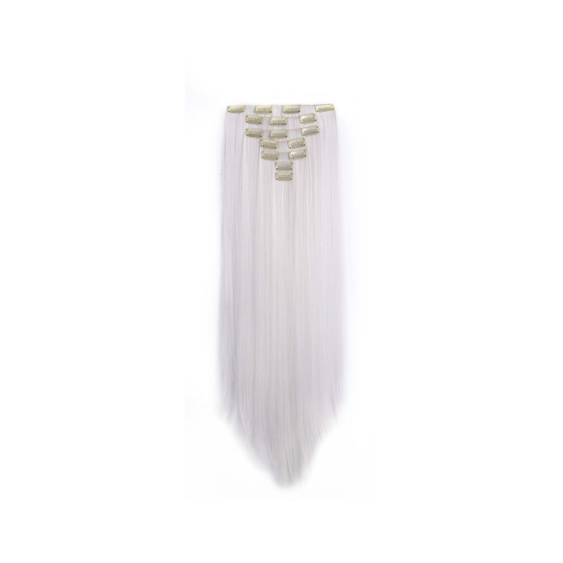 24 Straight Full Head Clip in Synthetic Hair Extensions 7pcs 140g 1001White image 1