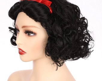 Women's Short Curly Black Synthetic Wavy Hair Princess Cosplay Wigs (Adult Size)