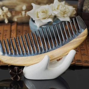 Personalized Buffalo Horn & Green Sandalwood Pocket Comb - Wide Tooth ,Engraved Words And Icon, For Hair, Beard, and Mustache Styling