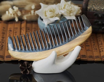 Personalized Buffalo Horn & Green Sandalwood Pocket Comb - Wide Tooth ,Engraved Words And Icon, For Hair, Beard, and Mustache Styling