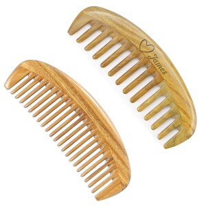 Handmade Natural Green Sandalwood Anti-Static Wooden Oval Wide Tooth Hair Combs, Personalized Gift for him her, Custom Wooden Comb