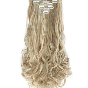 20" Curly Clip in Hair Extensions - Full Head 7 pcs Synthetic Hair Pieces (16H613 Highlights)