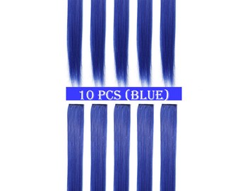 23" Straight Synthetic Colored Party Highlight Clip in Hair Extensions (10 Pcs -Blue)