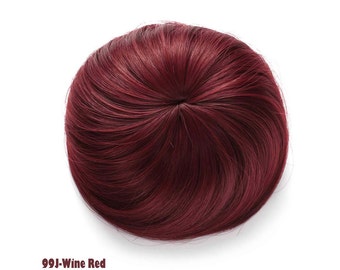 Synthetic Clip In Hair Bun Extension Donut Chignon Hairpiece Wig (BUG-Wine Red)