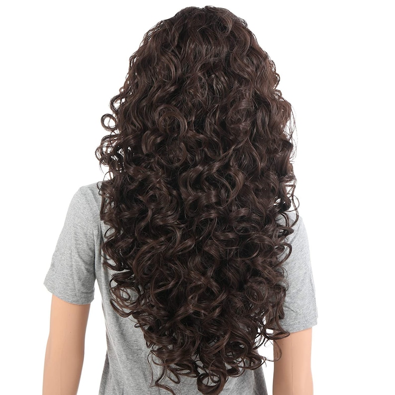 Long Hair Curly Wavy Full Head Halloween Wigs Cosplay Costume Party Hairpiece Chestnut Brown image 3