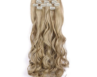 20" Clip in Curly Hair Extensions - Full Head Japanese Kanekalon Futura Heat Resistance 7pcs Hairpieces 140g (18H22)