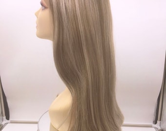 24 Inch Kanekalon Futura Synthetic Hair  Straight Lace Front Side Part Long Wig (Light Ash Blonde  with Cool Platinum Blonde and Dark Roots)