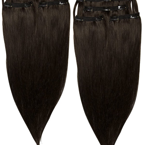20" Long Straight Lace Weft Clip in Remy Human Hair Extensions 4 Pieces Wefts Total 140g in 2 Packs (Twin Pack 2#-Darkest Brown)