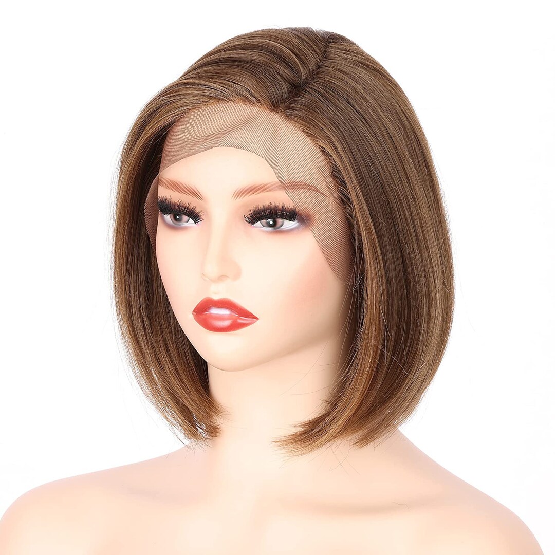 12 Inch Lace Front Relaxed Straight Bob Wig light Brown Evenly Blended ...