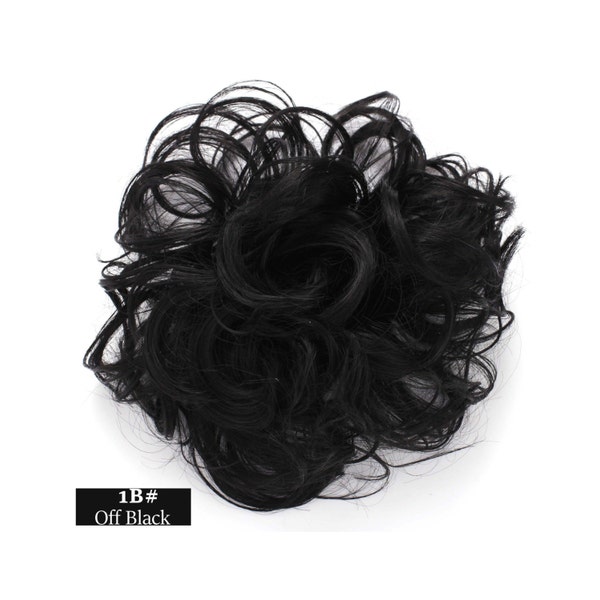 Synthetic Clip in Messy Hair Bun Extension Chignon Hair Piece Wig (1B-Off Black)