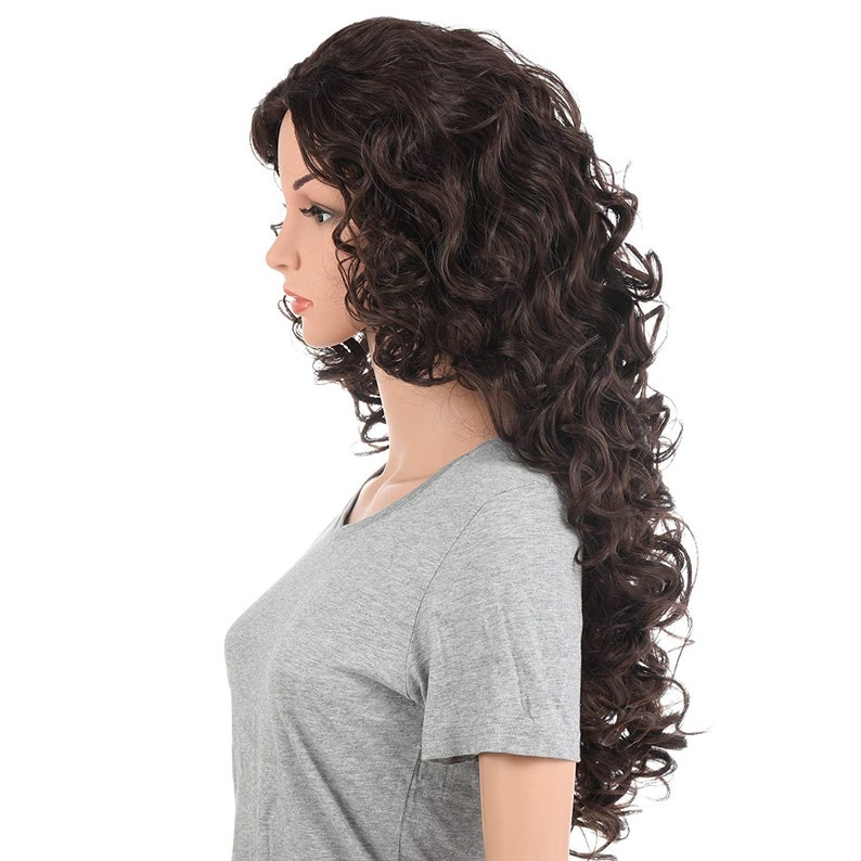 Long Hair Curly Wavy Full Head Halloween Wigs Cosplay Costume Party Hairpiece Chestnut Brown image 4