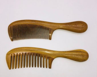 Natural Green Sandalwood Anti-Static Wooden  Hair Combs (Wide & Fine Tooth)