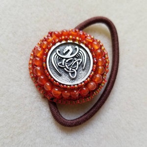 magical dragon ponytail holder,celtic dragon barrette,fantasy ponytail holder,carnelian barrette,holiday gift, birthday gift,perfect gift