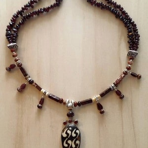 tribal necklace, garnet necklace, multi-strand necklace, birthday gift, wedding gift, anniversary gift, gift for her, gift for him