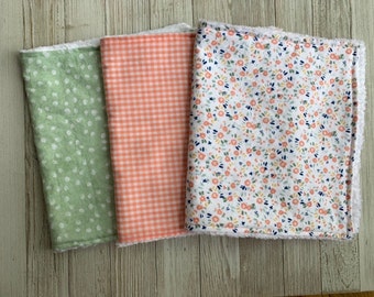 Floral Burp Cloth Set, Polka Dot, Gingham, Pastels, Chenille, Green, Pink, Boutique Burp Cloth, Baby Girl Gift, Baby Shower Gift