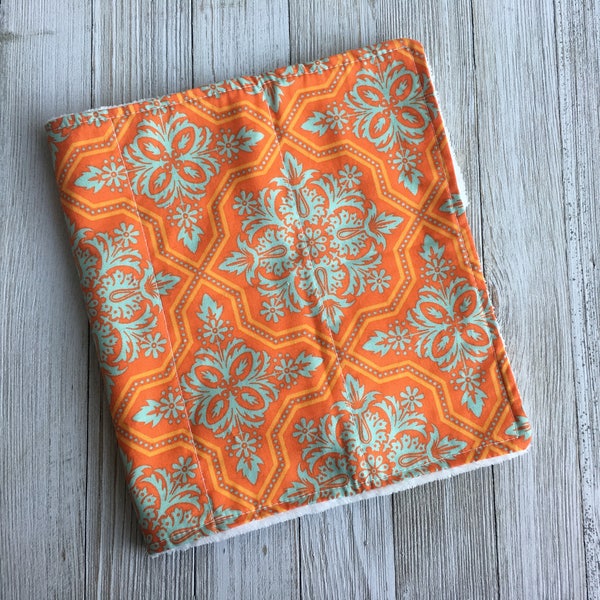 Handmade Burp Cloth, Boutique Burp Cloth, Baby Gift, Modern Burp Cloth, Unisex Burp Cloth, Chenille, Orange, Aqua, Lovey