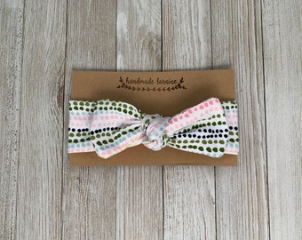 Spring Top Knot Headband, Polka Dots, Pink, Green, Light Blue, Adjustable Headband, One Size Fits All, Baby Headband, Toddler Headband