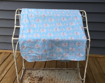 Blue Elephant Flannel Swaddle Blanket, Boy Swaddle Blanket, Baby Boy Gift, Gray, Baby Shower Gift