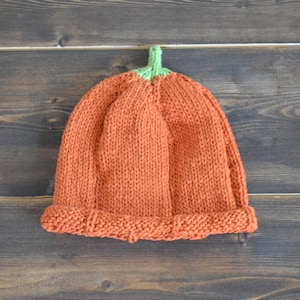 Pumpkin Knit Baby Hat, Fall Baby Hat, Halloween Baby Hat, Hand Knit Baby Hat, Handmade Baby Hat, Baby Photo Props, Unisex Baby Hat