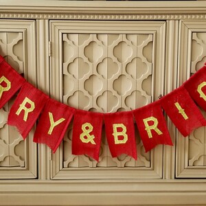 Merry and Bright Banner, Merry Banner, Christmas Banner, Red, Green, Burlap Banner, Holiday Decor, Mantle Decor, Christmas Decor