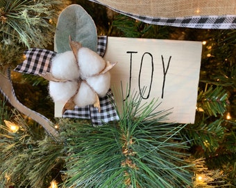 Farmhouse Christmas Ornament, Joy, O Holy Night, Rae Dunn Ornament, Wooden Ornament, Tree Decor, Cotton, Farmhouse Christmas, Buffalo Check