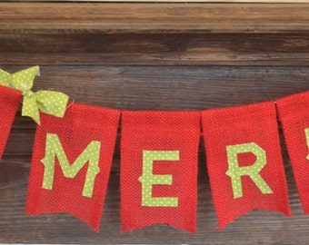 Be Merry Banner, Christmas Banner, Burlap Christmas Banner, Christmas Decor, Christmas Photo Prop, Holiday Banner, Mantle Decor