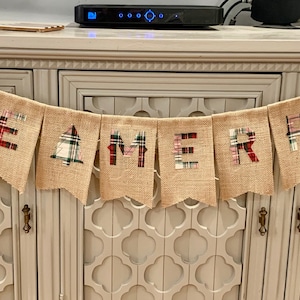 Be Merry Banner, Christmas Burlap Banner, Red Green Plaid, Christmas Decor, Tree Decor, Mantle Decor, Farmhouse Christmas