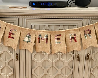 Be Merry Banner, Christmas Burlap Banner, Red Green Plaid, Christmas Decor, Tree Decor, Mantle Decor, Farmhouse Christmas