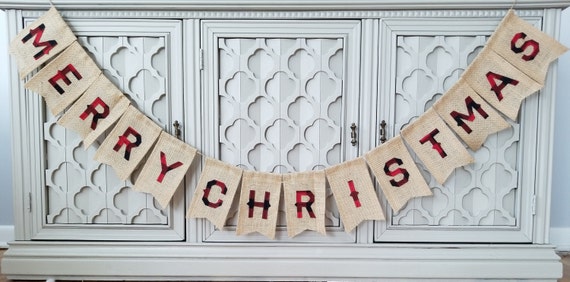 Merry Christmas Banner Christmas Photo Prop and Decoration White and Red