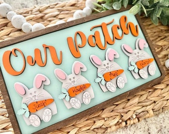 Our Patch Personalized Easter Bunny Family Sign - Bunny Decor - Easter Decor - Personalized Easter Decor - Last Name Easter Decor - Family