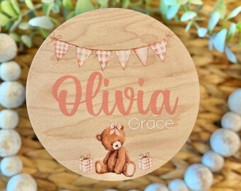 Baby Girl Teddy Bear Name Announcement | Baby Announcement Sign