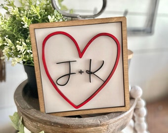 Personalized Initials Heart Sign - Valentines Heart with initials - Tiered Tray Valentines Signs or Shelf Signs - Personalized Valentines