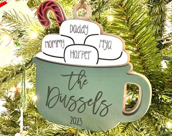 Family Christmas Ornament, Hot Cocoa Ornament,  Personalized Ornament, Christmas Ornaments