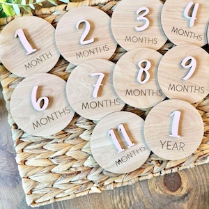 Monthly Milestone Cards for Baby Photos | 3D Wood Engraved Monthly Milestone Markers | Personalized Baby Girl Signs