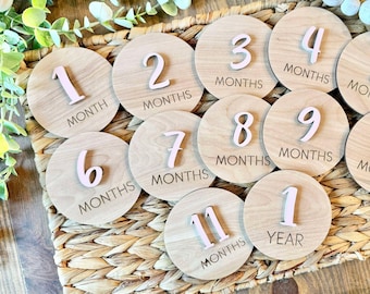 Monthly Milestone Cards for Baby Photos | 3D Wood Engraved Monthly Milestone Markers | Personalized Baby Girl Signs