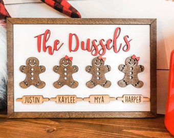 Gingerbread Family Sign, Christmas Home Decor, Personalized Gingerbread Family, Gingerbread Decor, Gifts for Mom