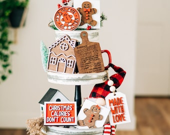 Gingerbread Tiered Tray Decor - Christmas Gingerbread Tiered Tray Signs - 3D Tiered Tray Christmas Decor - Christmas Tiered Tray Farmhouse