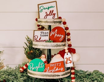 Christmas Signs, Tiered Tray Decor, Farmhouse Christmas Decor, Christmas Tiered Tray