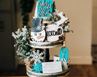 Winter Wonderland Tiered Tray - Snowman Tiered Tray - Let It Snow - Rae Dunn Cocoa Decor - Baby It's cold outside - Walking in a winter Tray