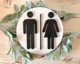 Boy|Girl Shiplap Restroom Door Sign - Round Shiplap Bathroom Sign - 3D Restroom Door Sign - Farmhouse Bathroom - 3D Boy Girl Sign