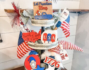 4th of July Patriotic Tiered Tray Set - USA Tiered Tray Set - America Tiered Tray Set Decor - Patriotic Decor - USA Decor - Let Freedom Ring