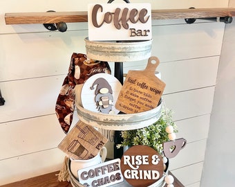 Coffee Bar Tiered Tray - Coffee Tiered Tray - Coffee Bar Decor - Coffee Tiered Tray Decor Bundle - Coffee Signs - Coffee Signs for Kitchen