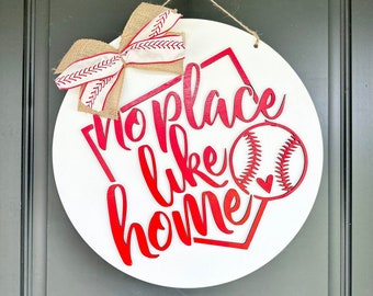 No place like Home Baseball Door Hanger - Baseball Front Door Sign - Baseball Signs - Baseball Wreath - Baseball Home Decor