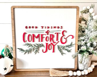 Good Tidings of Comfort and Joy, Large Christmas Signs, Farmhouse Christmas, Christmas Mantel Sign, Christmas Wall Art