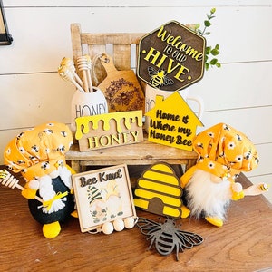 3D Bee Tiered Tray Signs: Honeycomb Decor Set