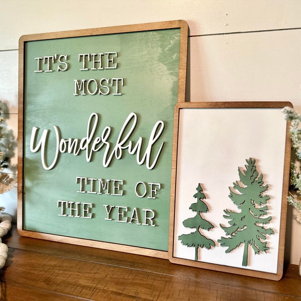 It's the most wonderful time of the year - Christmas Sign Bundle - Framed Christmas Signs - Christmas Mantel or Entryway Decor - Modern