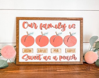 Our Family is sweet as a peach - Peach Decor - Personalized Peach Family Decor - Peach Signs - Peach Tiered Tray Signs - Peach Farmhouse